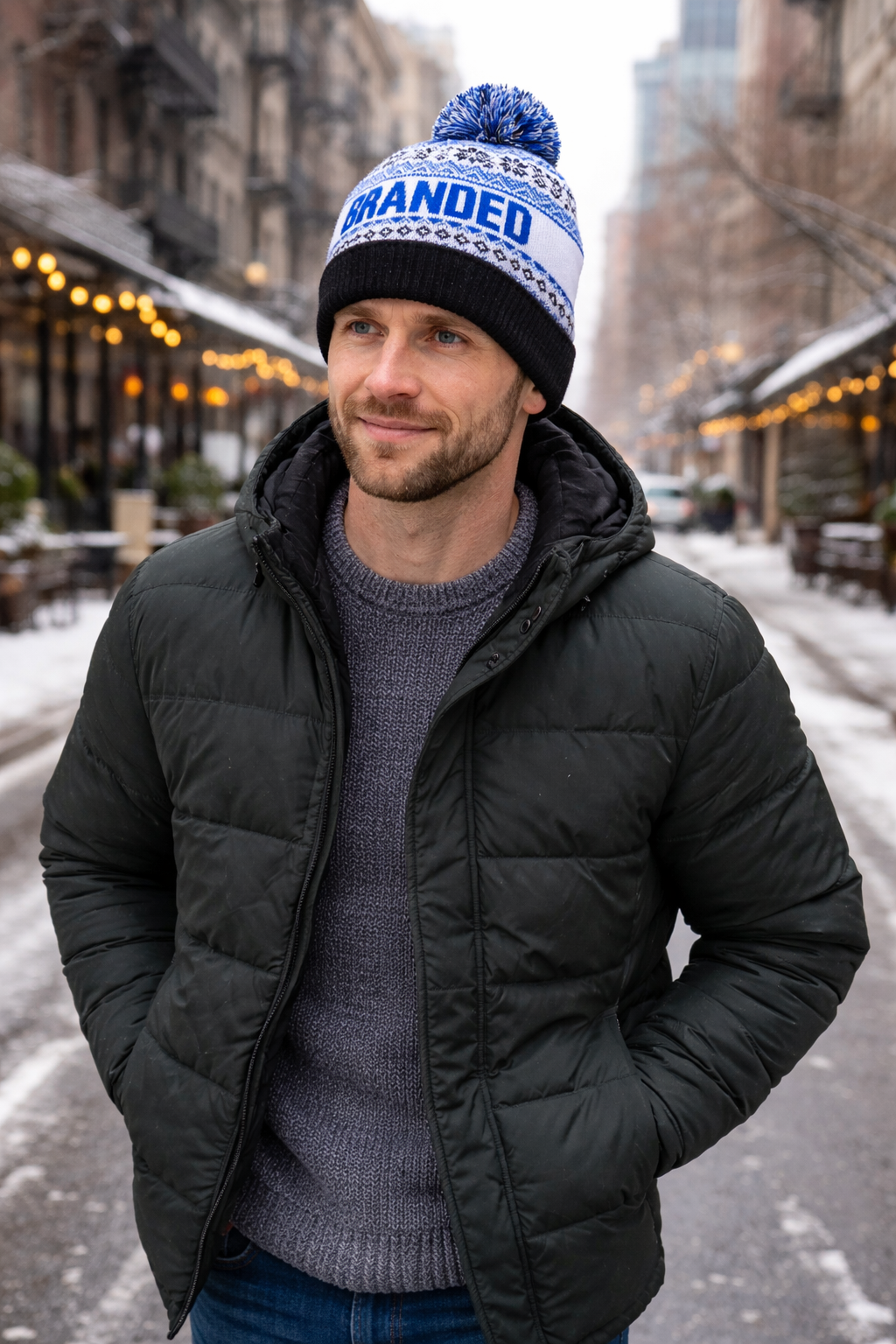 Branded Pom Cuffed Beanie