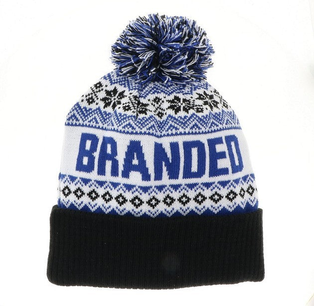 Branded Pom Cuffed Beanie