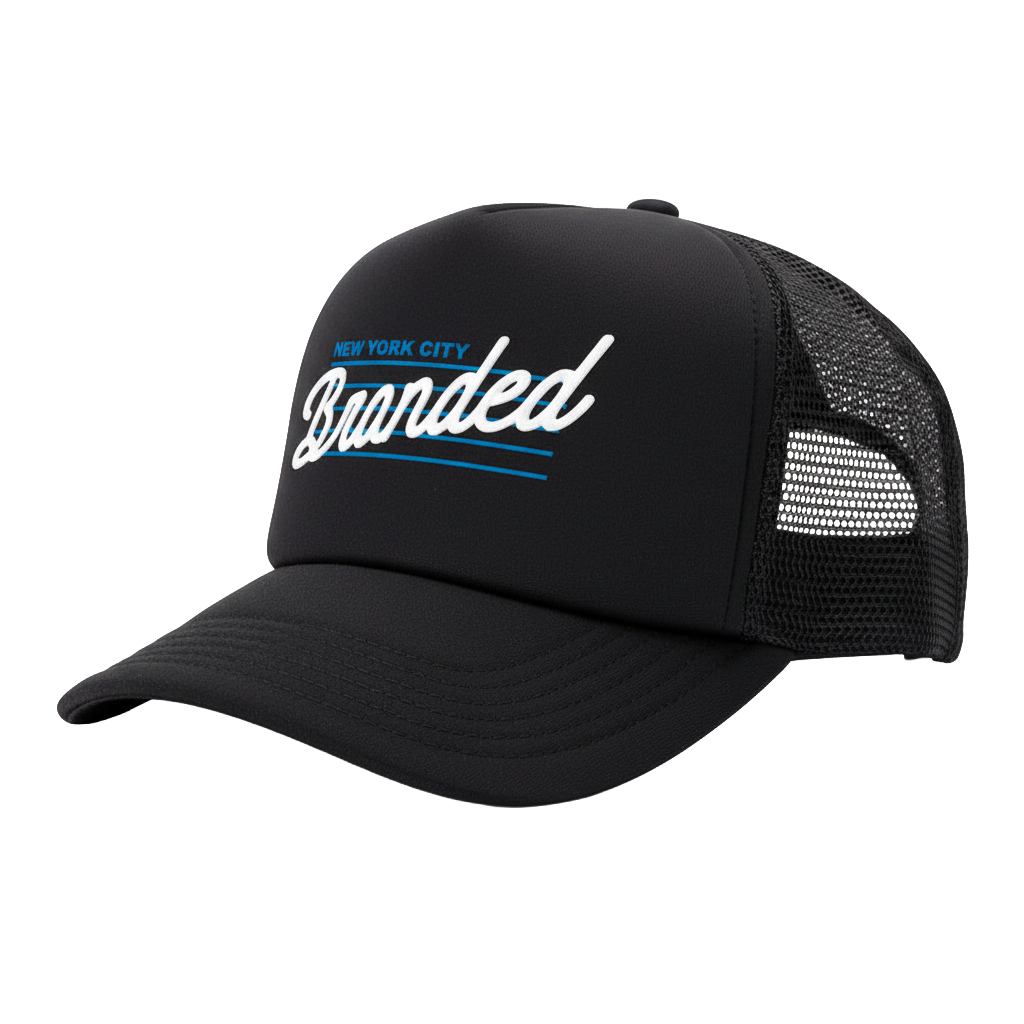 Branded NYC Script Trucker Hat - Black