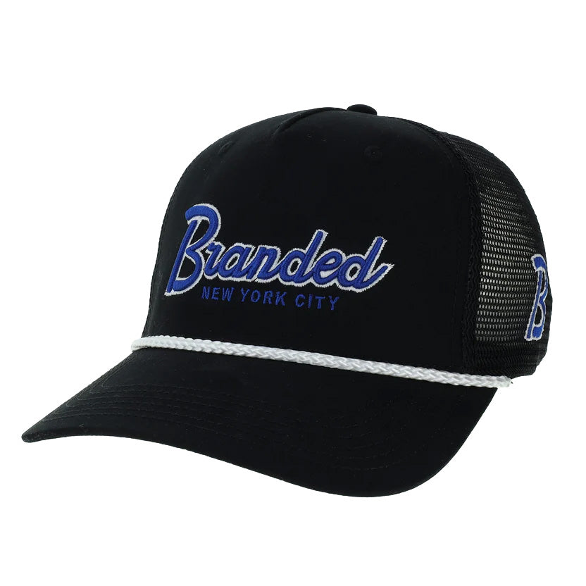Branded Script Trucker Hat - Black/Blue