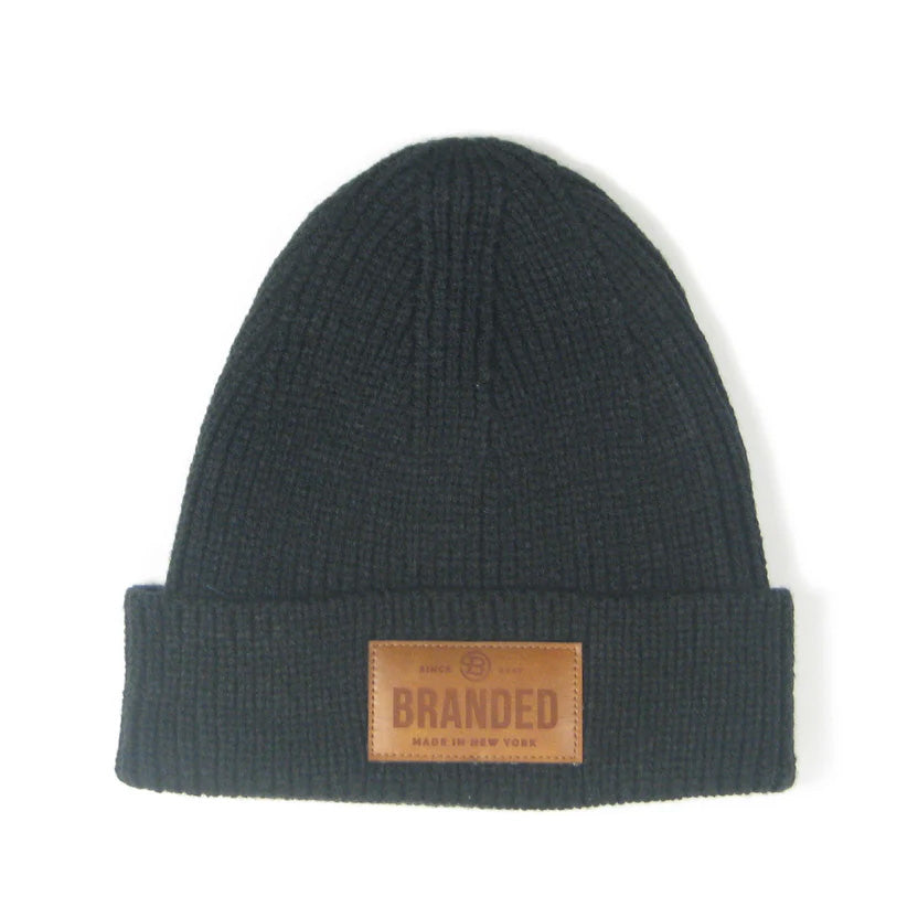 Branded Leather Patch Beanie