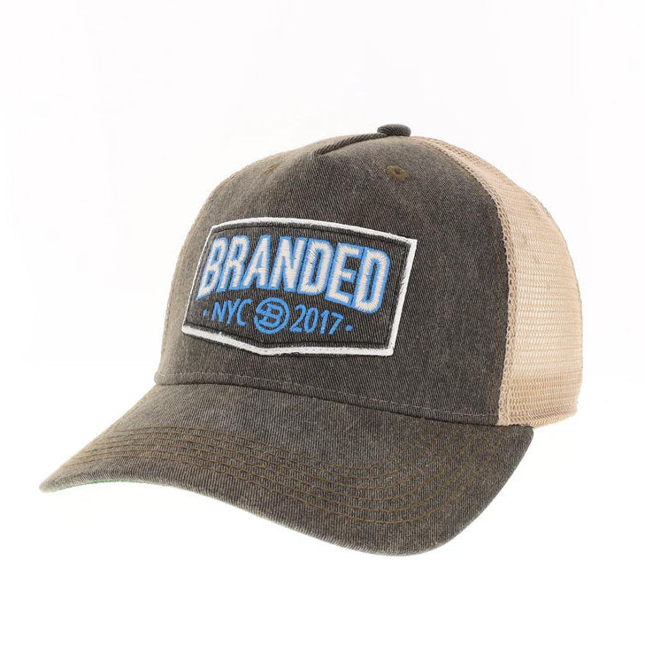 Branded NYC Shield Patch Trucker Hat - Gray/Tan