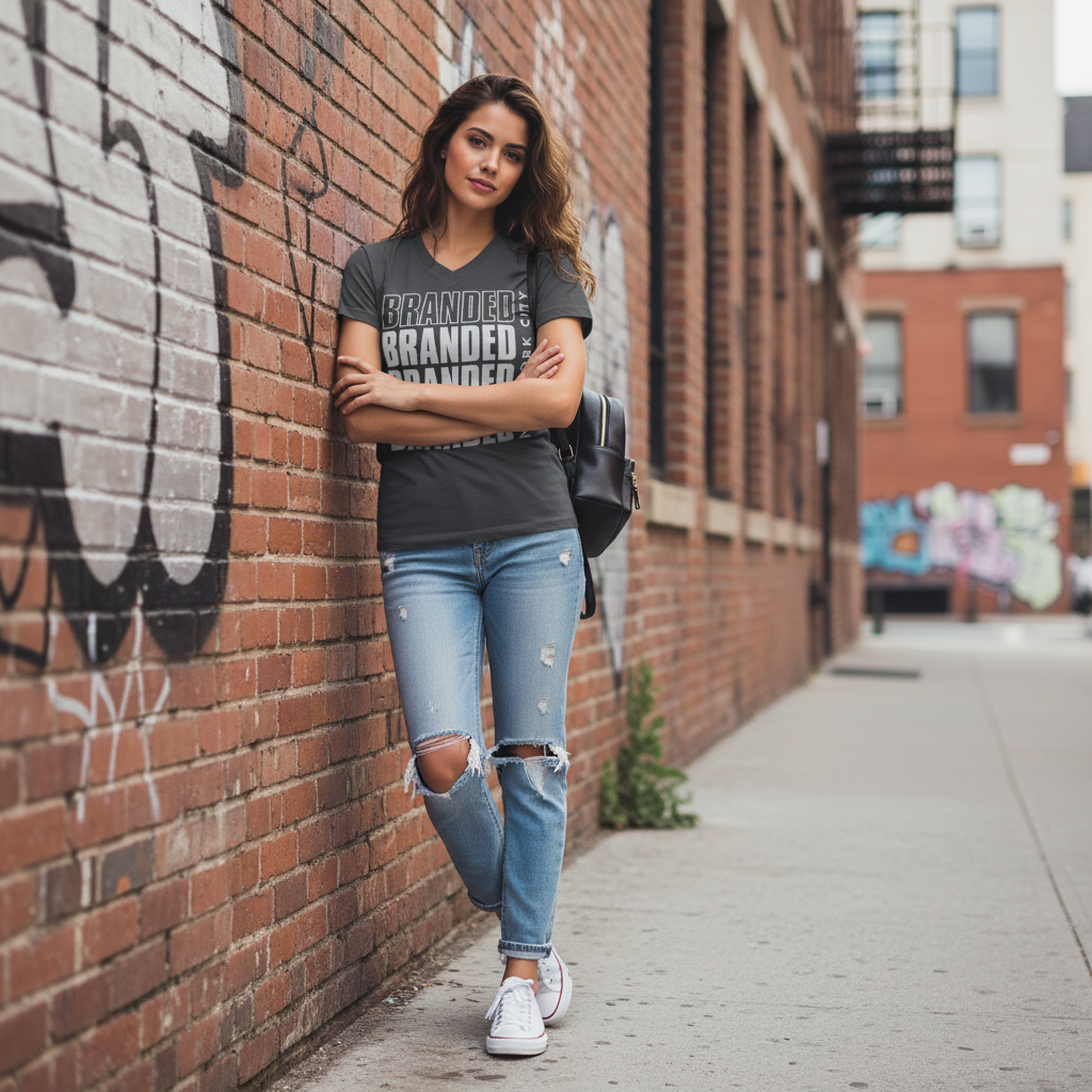 Female model - brick wall/steps