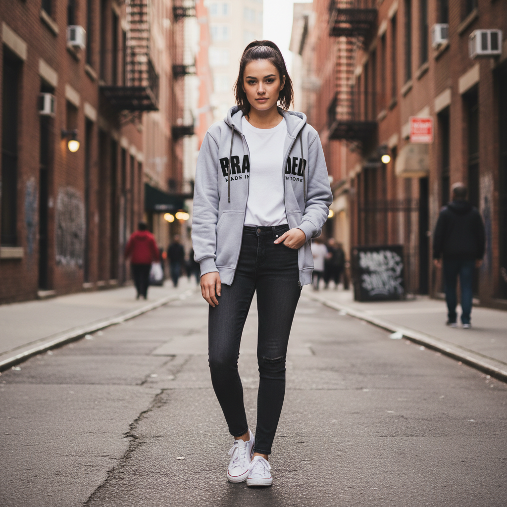 Female model - zip-up hoodie