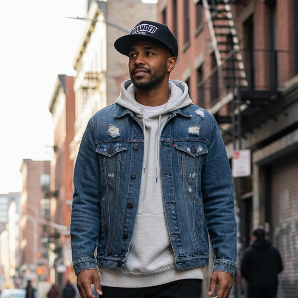 Male model wearing black snapback