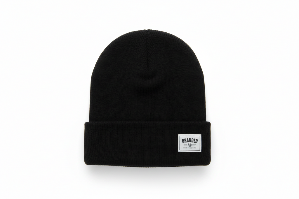 White beanie with shadow on white background