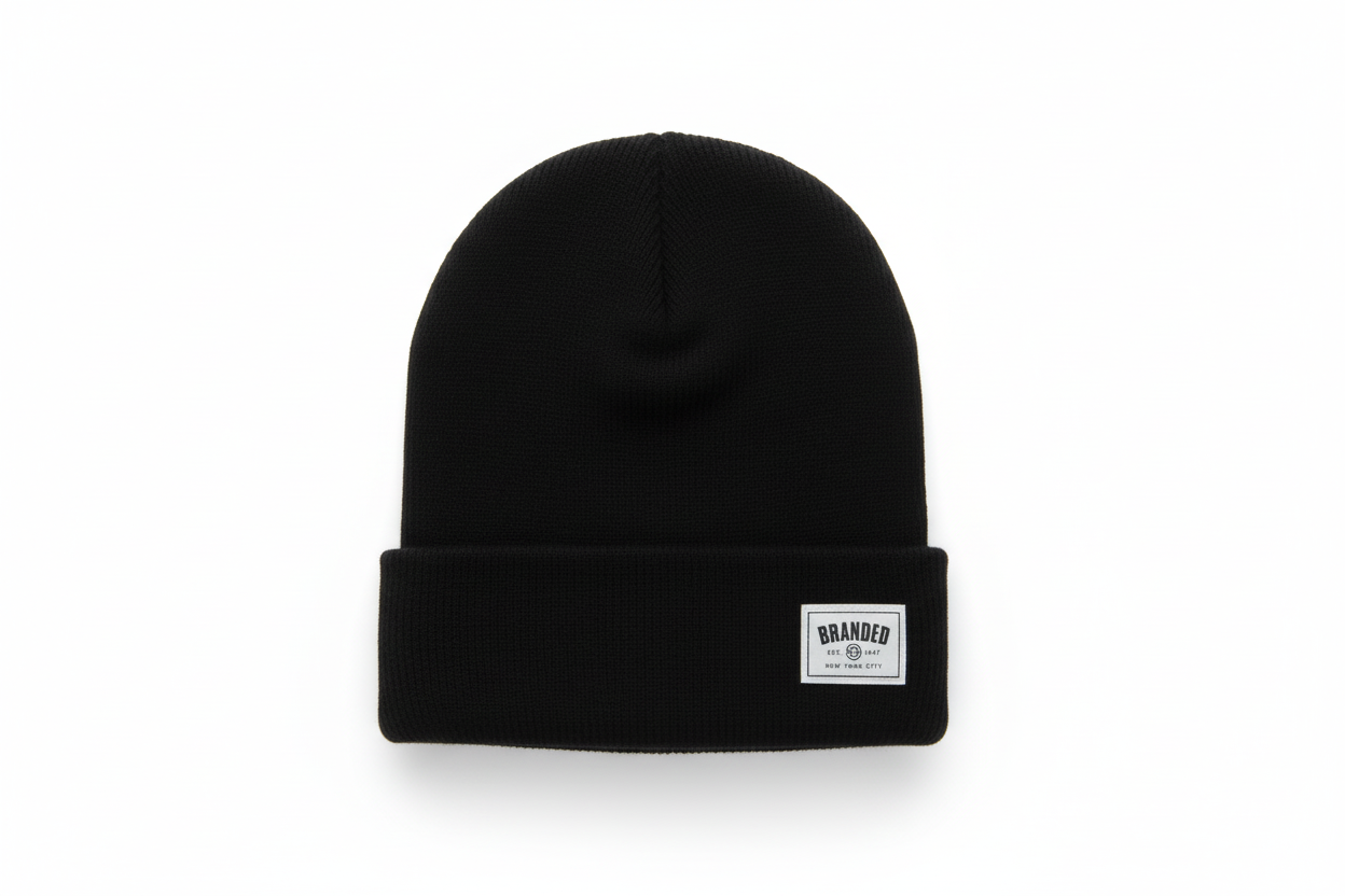 White beanie with shadow on white background